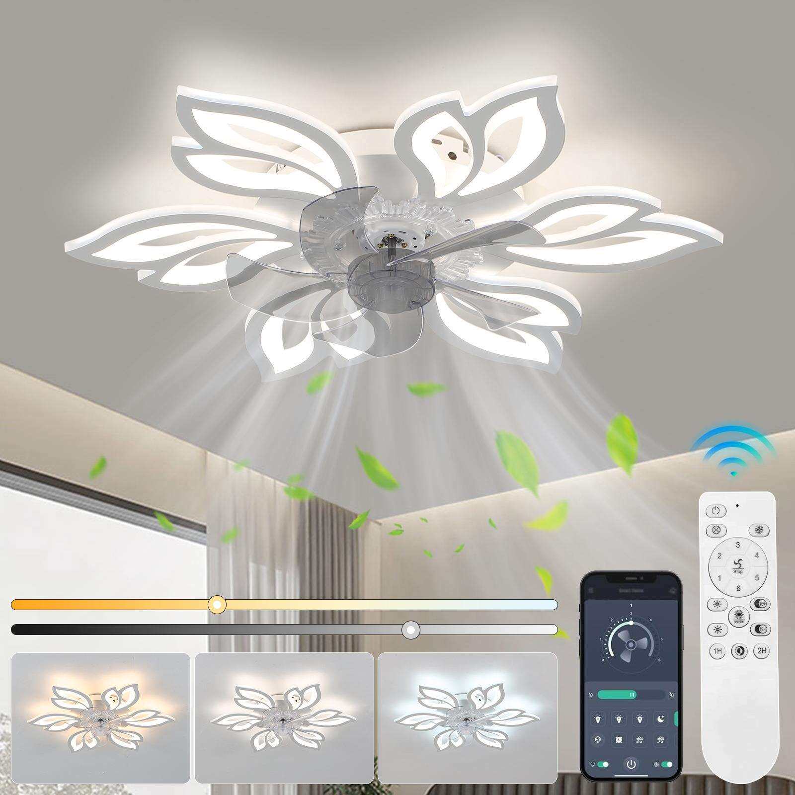 现代简约室内led风扇灯 客厅家用叶片形状吸顶电扇灯北欧餐厅灯具