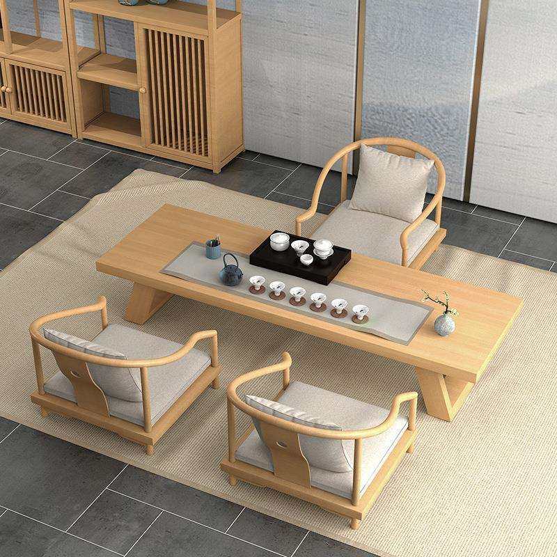 新中式茶室实木茶桌 榻榻米长款茶桌茶台简约现代实木桌子椅子