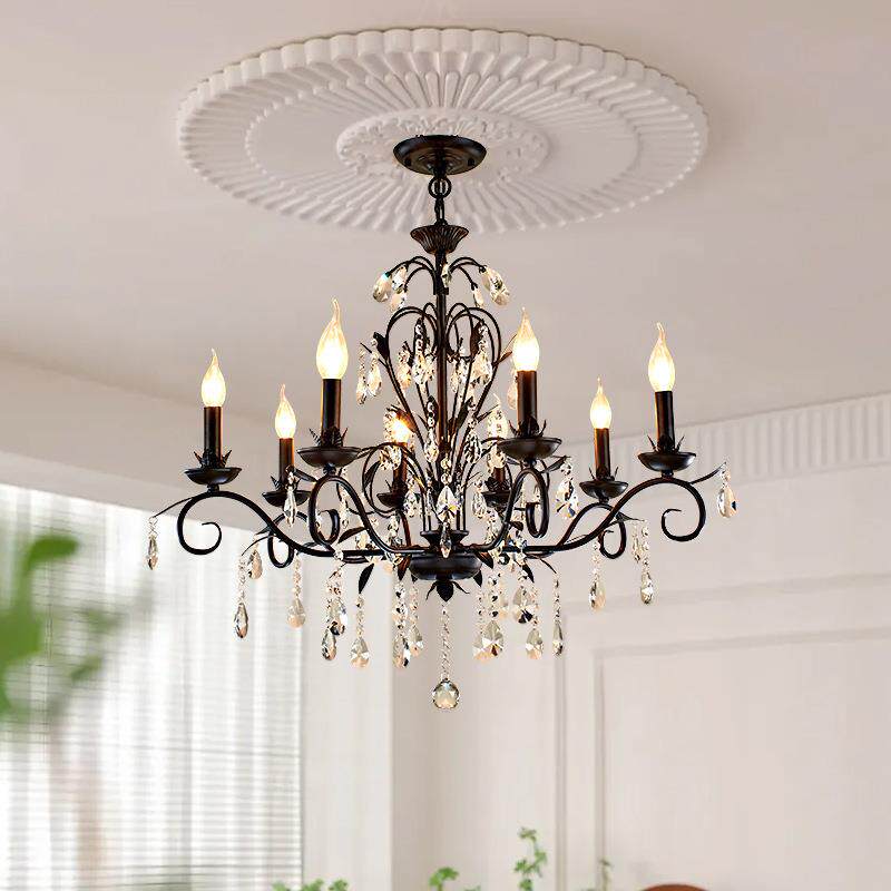 法式黑色水晶吊灯大气客厅吊灯高端轻奢创意卧室灯蜡烛餐厅灯具