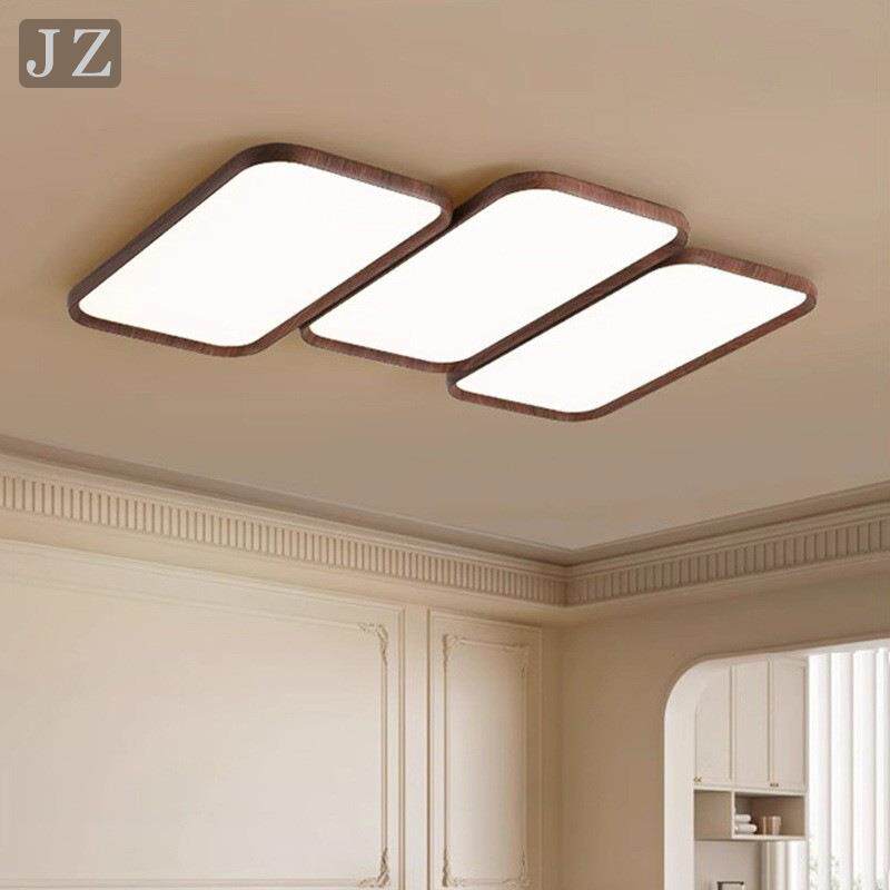 中古风胡桃木纹客厅吸顶灯2025年新款钢琴键全光谱护眼大厅主灯具