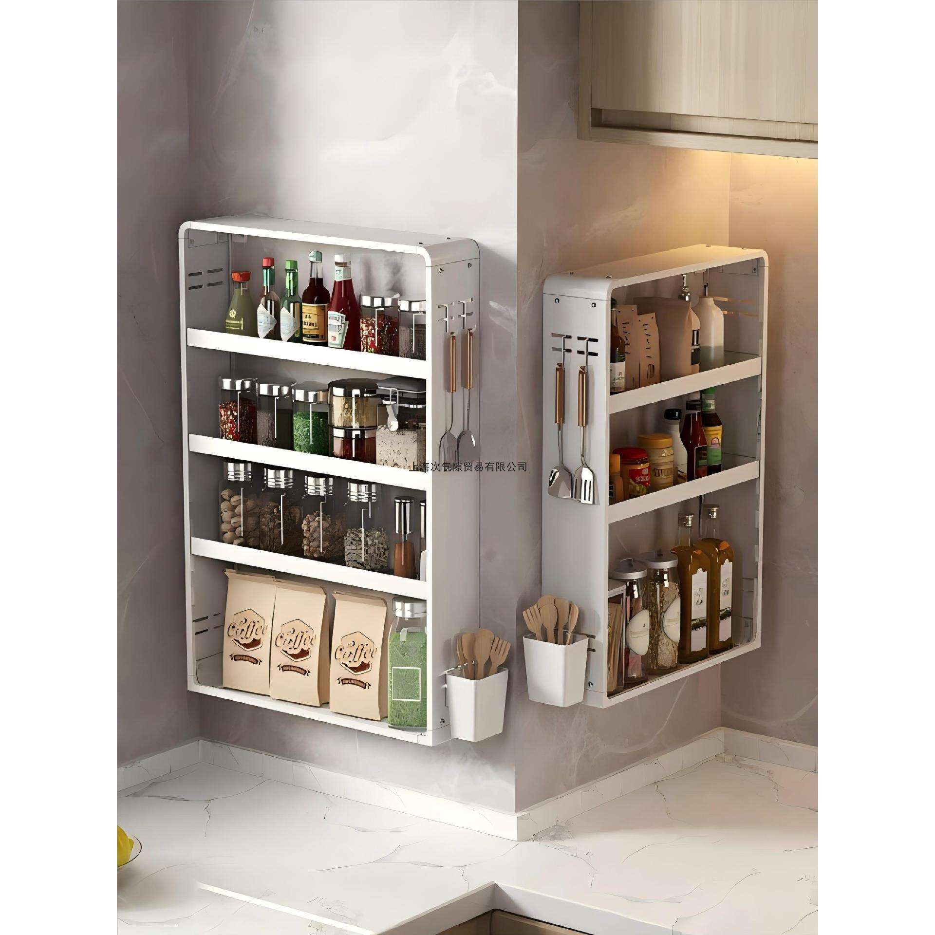 厨房调料置物架可调节壁挂式免打孔墙上多功能佐料调味料罐收纳架