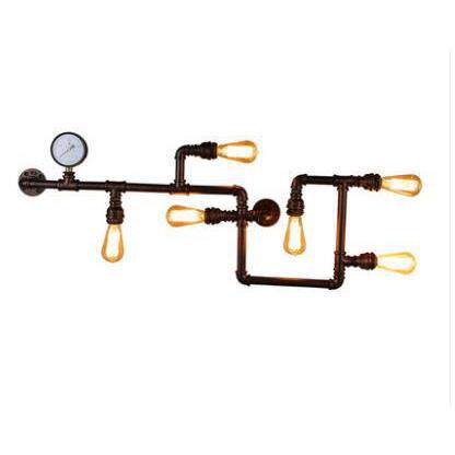 loft美式工业风复古怀旧餐厅酒吧过道墙壁钟表装饰水管铁艺壁灯