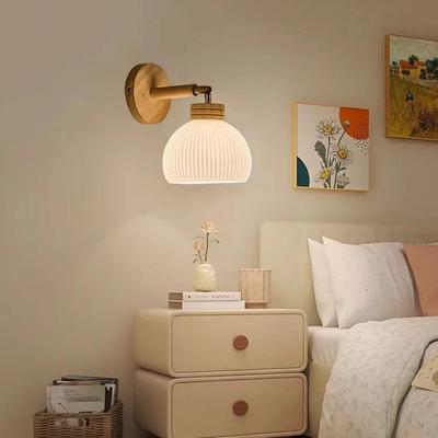 壁灯原木色北欧实木中式复古床头卧室走廊可调节现代简约灯