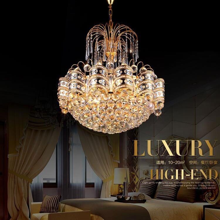 现代简约金色水晶餐厅吊灯欧式LED客厅吊灯卧室吊灯楼梯过道灯