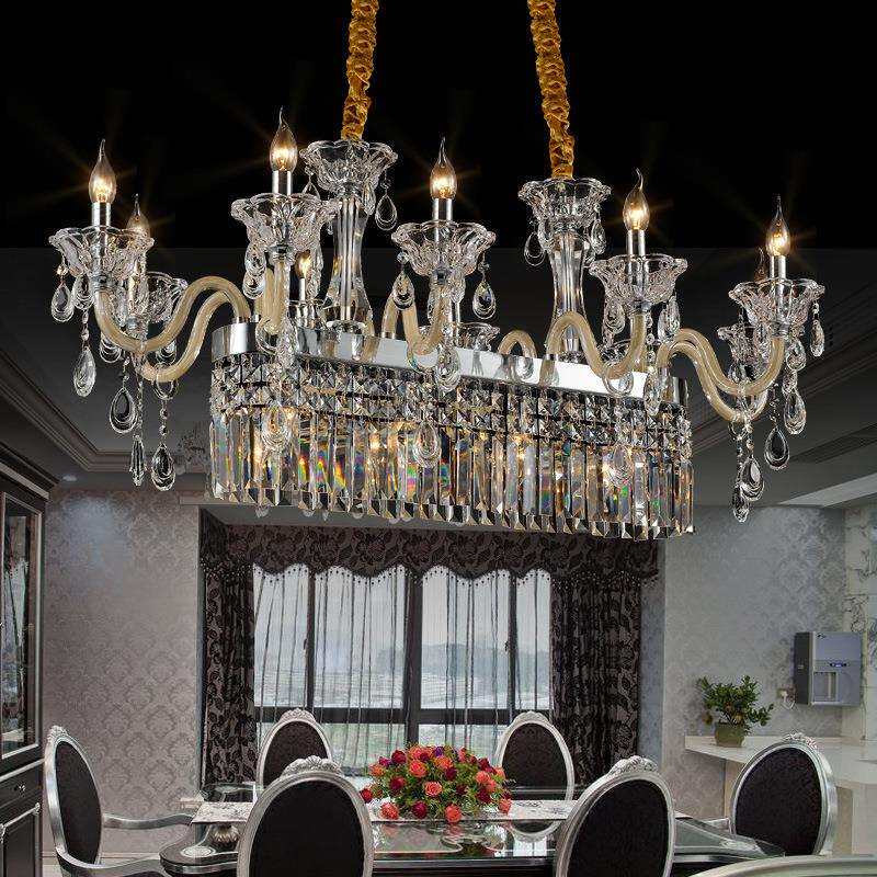欧式蜡烛长方形吊灯奢华餐厅灯别墅简约客厅灯现代别墅水晶吊灯