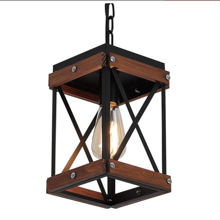 新款乡村工业铁艺吊灯 个性轻奢餐厅阁楼过道复古木头吊灯