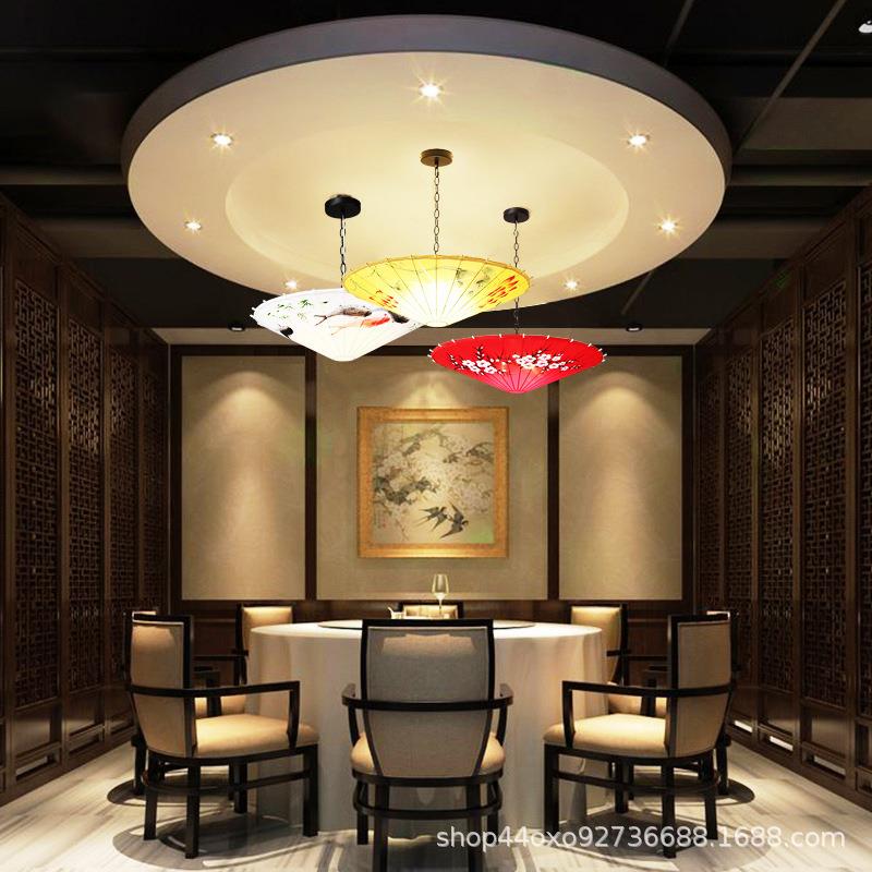 新中式吊灯手绘花鸟雨伞布艺灯具简约卧室酒店餐厅茶楼中式中国风