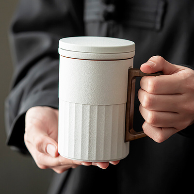 陶瓷办公泡茶杯水杯三件套茶水分离带盖送礼家用马克杯礼品定制装