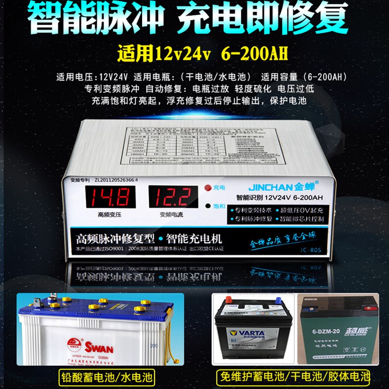 全自动快速充电机12v24v3v6A45A智能通用型轿车厢型车电瓶充电器