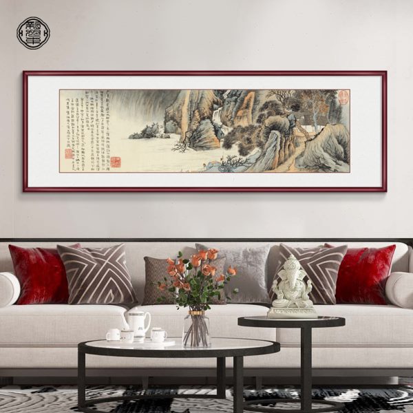 背景墙新中式客厅装饰画山水画张大千书房泼国画墨横幅茶室挂画