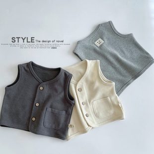 宝宝马夹针织背心男女洋气坎肩春秋纯色韩版 上衣新款 2023儿童马甲