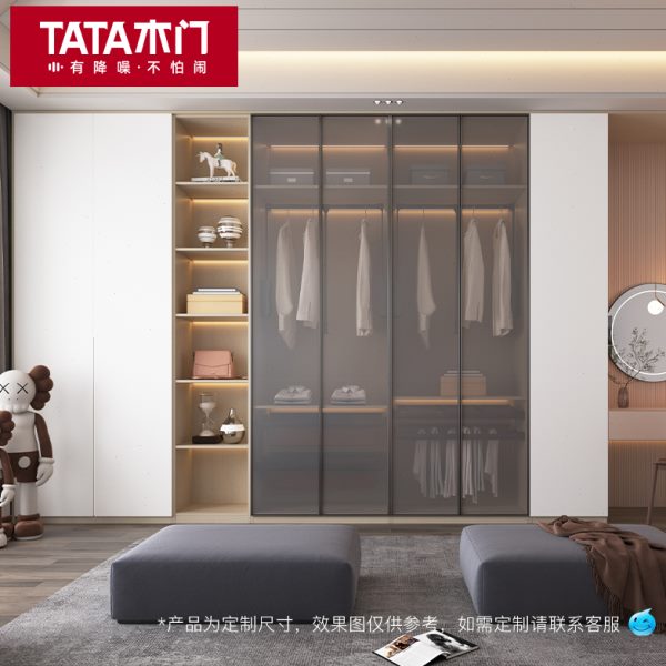 推拉门衣柜衣帽间定柜子走入式奶油简约卧室金衣柜风TATA木门定制