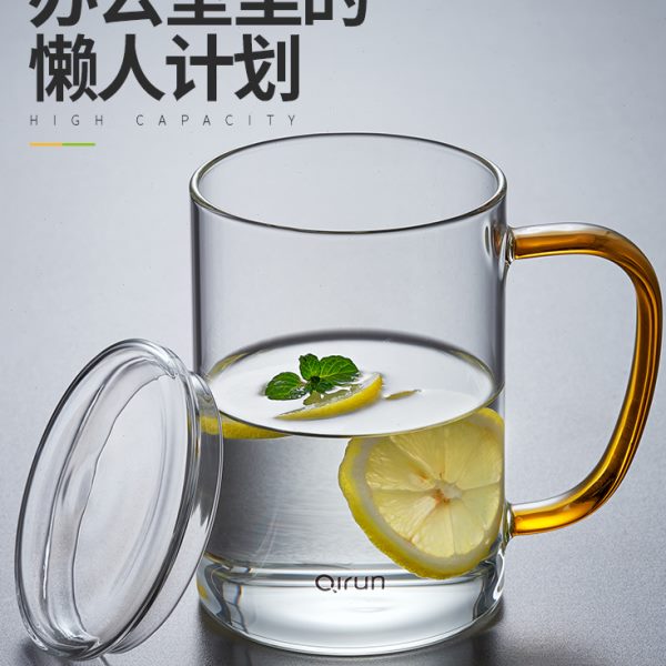 茶杯男喝水杯玻璃杯带把士水杯大容量杯子办公室耐高温啤酒杯带盖