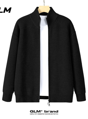 GLM慵懒风开衫毛衣男秋冬季新款灰色外穿针织衫男生拉链立领外套