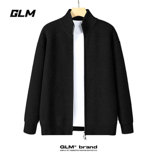 慵懒风开衫毛衣男秋冬季新款灰色外穿针织衫男生拉链立领外套