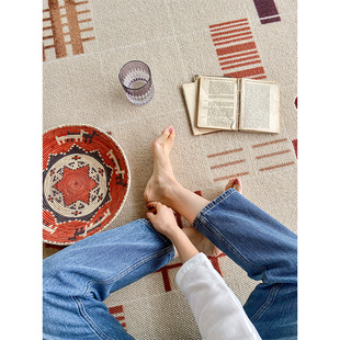 摩洛哥羊毛地毯来了 进口地毯客厅沙发米色抽象艺术编织毯