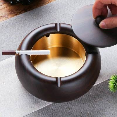 烟灰缸创意个性潮流客厅家用黑檀实木带盖防飞灰中式金属铜制烟缸