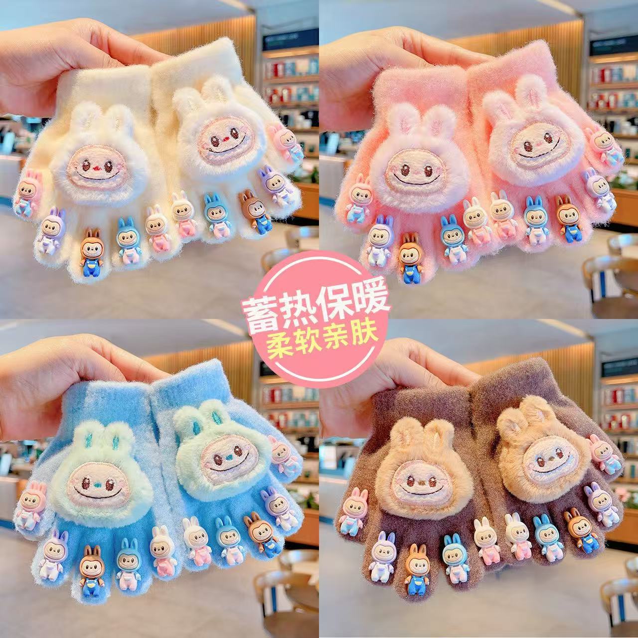 【下单立减50】新款冬季儿童手套冬天保暖五指毛绒防寒女童卡通ZP