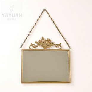 卧室梳妆镜铜镜女士高档创意化妆镜 印度进口黄铜复古镜子可挂欧式