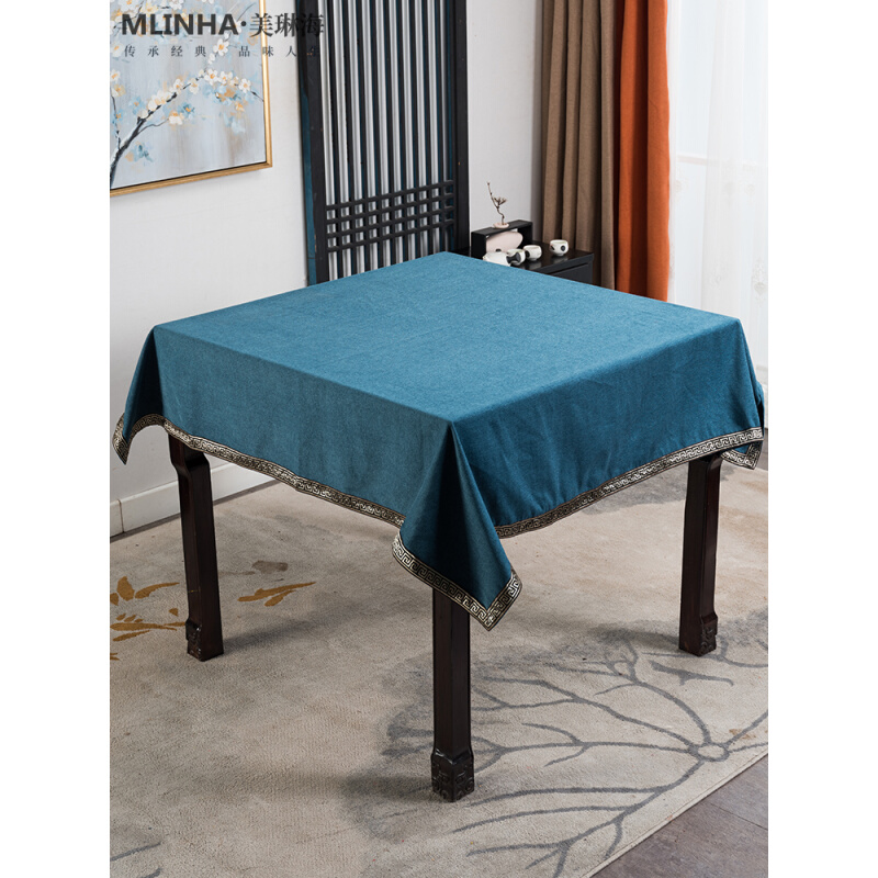 新中式桌布正方形八仙桌家用方桌中国风棉麻纯色禅意布艺桌布桌垫 居家布艺 桌布 原图主图