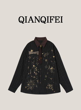 3-24H【璀璨星空】新款学院风复古条纹印花衬衫 25Q-6070