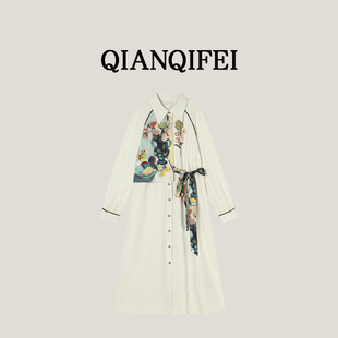 新款 法式 印花拼接系带衬衫 25Q 谧境梦屿 连衣裙 6042 26F