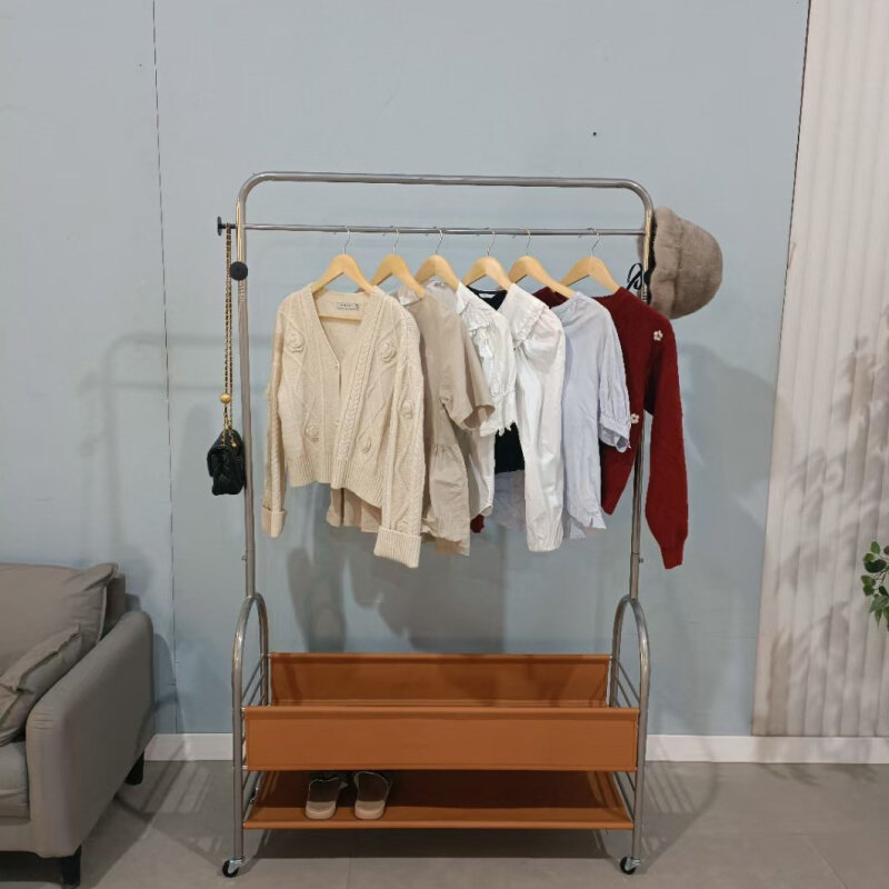 衣帽架布袋双层大容量便捷置物架家用客厅卧室铁艺晾衣架挂衣架