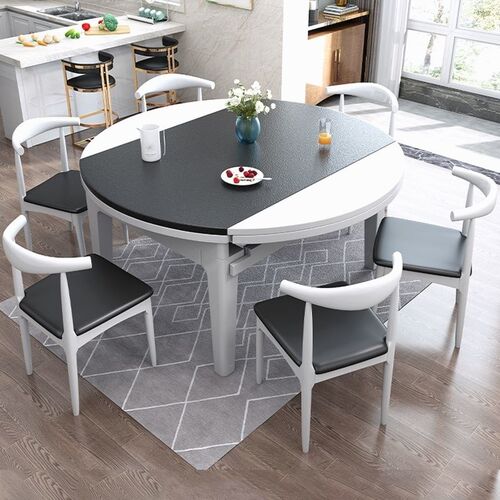 火烧石全实木餐桌椅组合可伸缩折叠变圆桌家用小户型带电磁炉饭桌