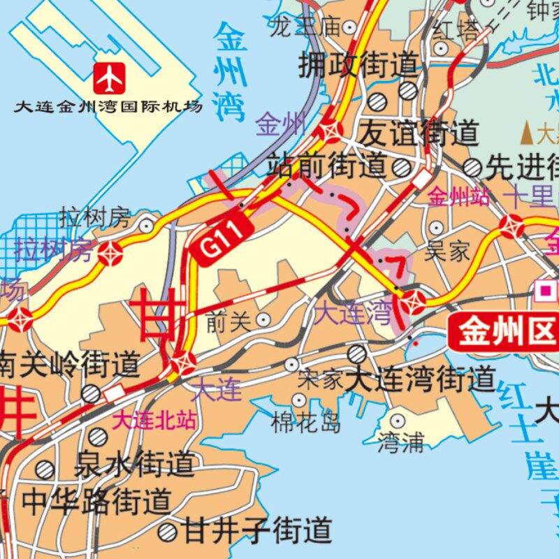 新款大连市地图装饰画超大墙贴挂图地形行政有带框交通旅游办公室