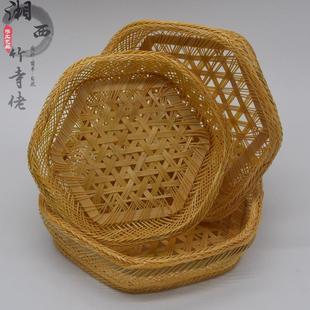 饰摆放盘子家用特价 手工竹编镂空六角形竹篮水果零食收纳篮竹篓装