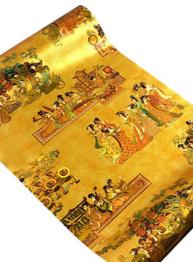清明上河图墙纸金箔金黄色高档奢华酒店金光客厅新中式中国风壁纸