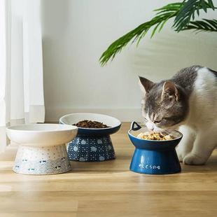 和风陶瓷双碗防打翻狗碗猫咪食具喝水碗宠物用品食盆 猫碗日式