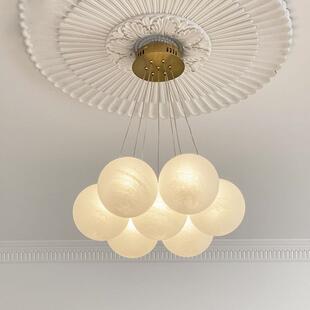 奶油卧室魔豆玻璃月球星球灯泡客厅泡球红灯风吊灯法式具全铜网