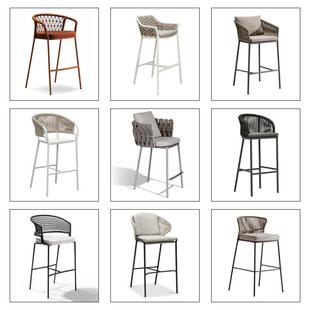 沃登户外藤编吧椅简约高脚凳室外别墅露天酒吧民宿实木吧凳吧台椅