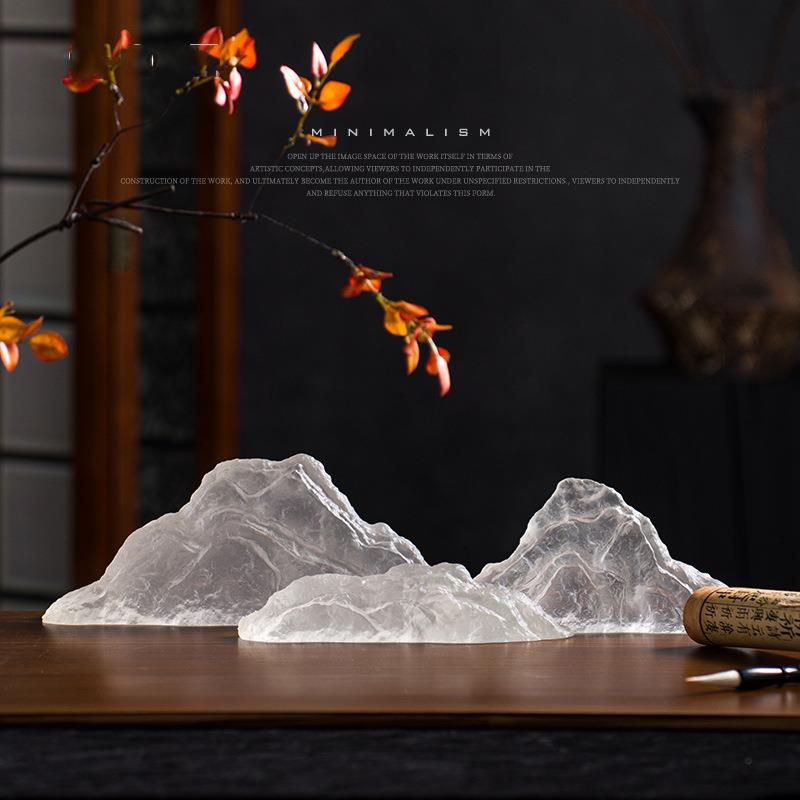 左顾 新中式透明石头假山艺术摆件茶室软装饰品办公室书桌工艺品