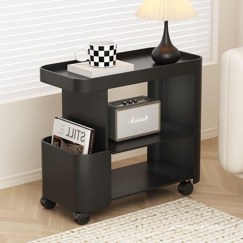 可移动置物架客厅卧室厨房侧边柜床头小桌子茶几铁艺推车边几