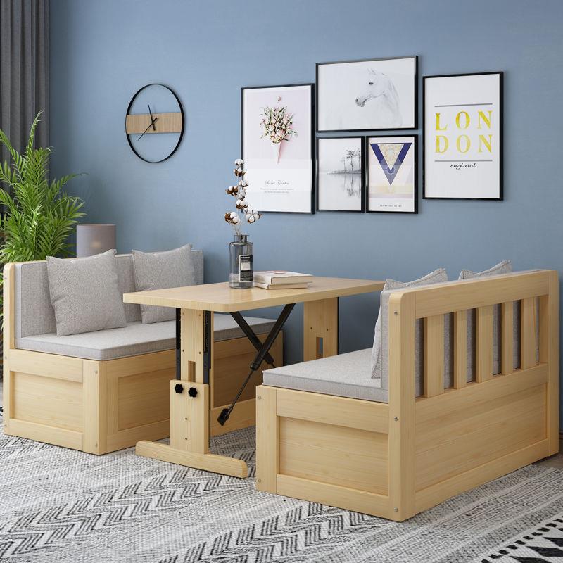 实木沙发床两用带升降书桌卡座客厅小户型多功能可折叠儿童双人床