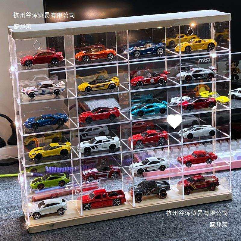 1:64风火轮多美卡小汽车模亚克力收纳盒火柴盒跑车实木多格展陶琪