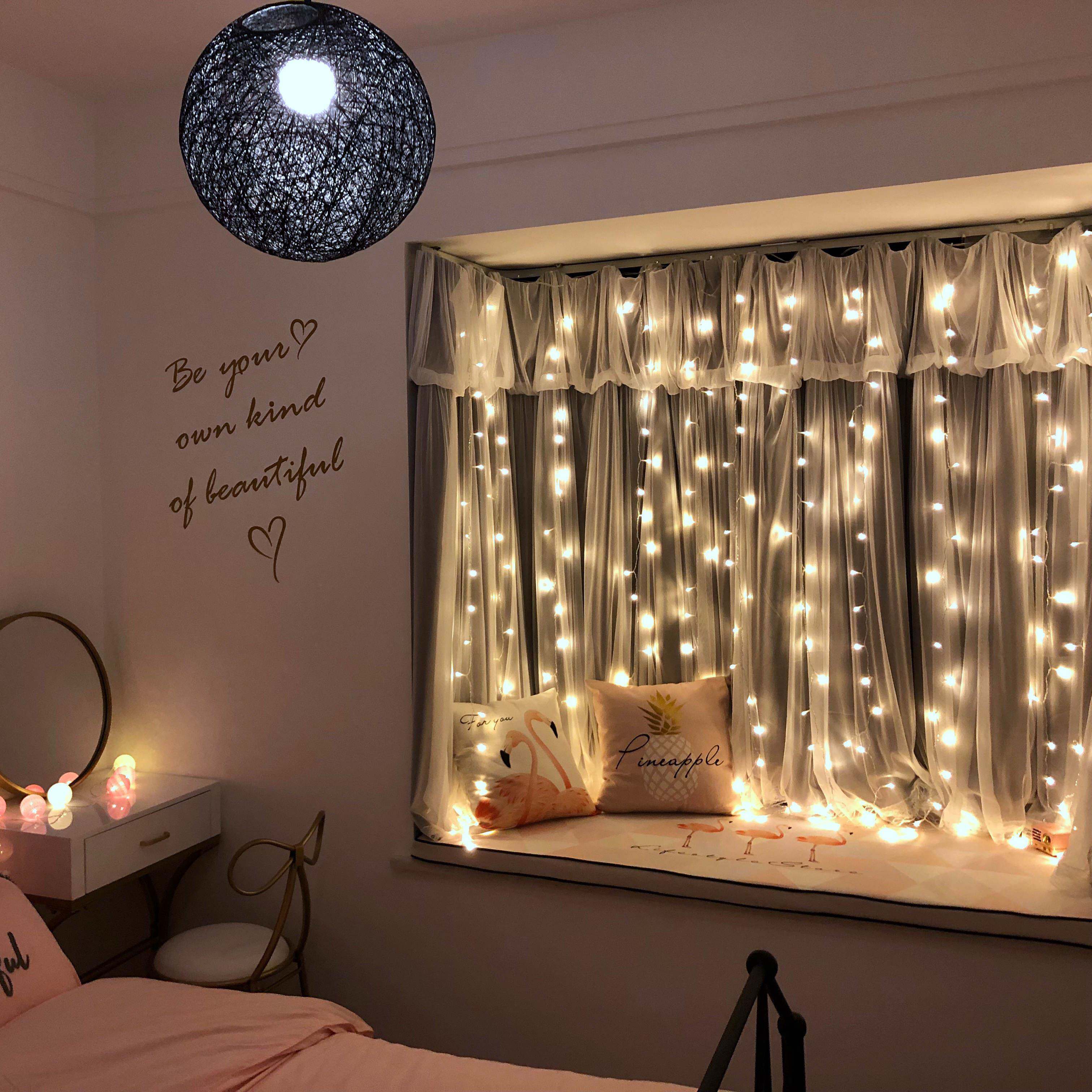 网红飘窗公主风抖音同款星星全遮光窗帘布现代简约少女心卧室成品