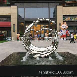 大型金属不锈钢飘带浪花水景雕塑艺术品房地产营销门口抽象摆件