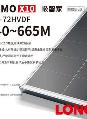 隆基HI-MO X10 BC 双玻太阳能光伏板640-665Wp发电板大功率防积灰