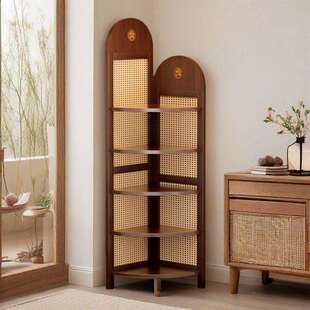 三拐屏风中复古式藤编转角装饰置物架客厅沙发墙边书柜子卧室实木