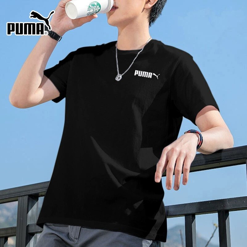 PUMA彪马透气运动短袖男装2025夏季新款黑色半截袖套头衫健身T恤
