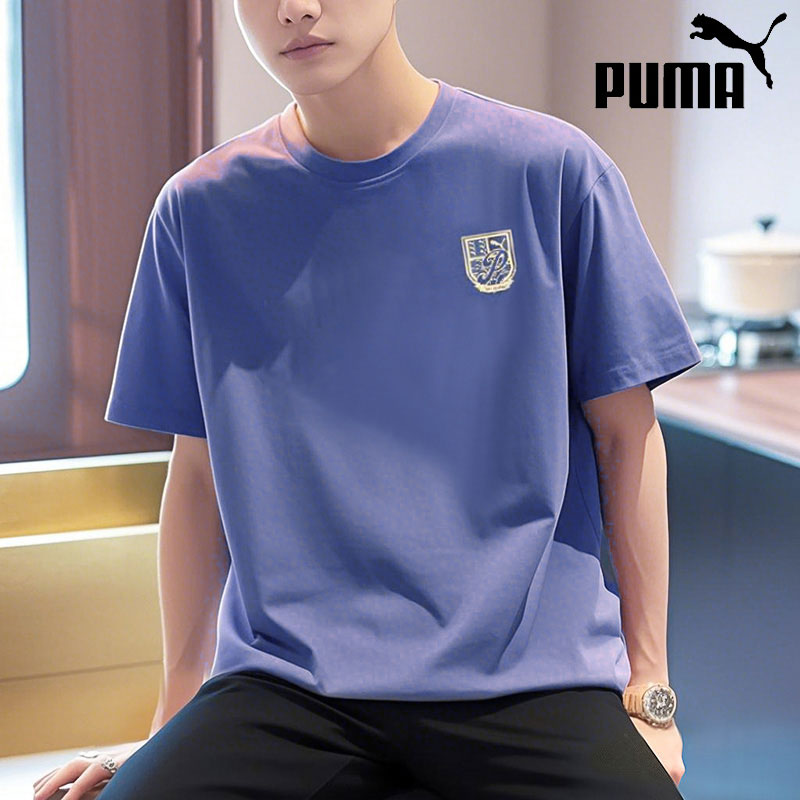 PUMA彪马蓝色短袖男2025秋季新款运动T恤休闲半截袖上衣宽松短袖