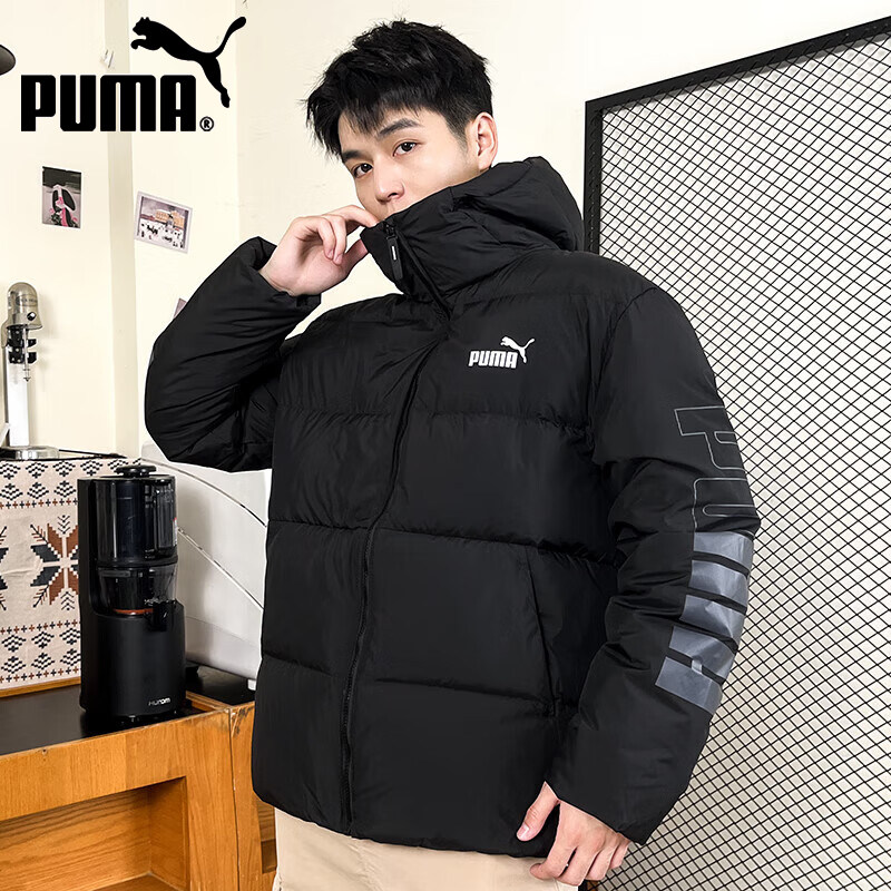 PUMA彪马羽绒服男款2024冬季时尚黑色休闲外套连帽运动服678720