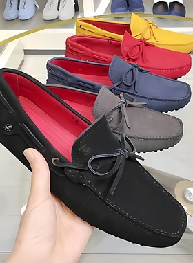 路痴高端新款鹿皮男士豆豆鞋商务休闲英伦风法拉利红色潮流驾车鞋