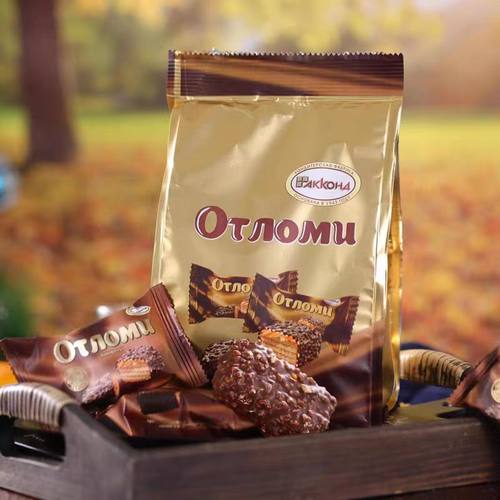 俄罗斯进口阿孔特牌焦糖威化巧克力拉丝饼干年货网红休闲零食260g