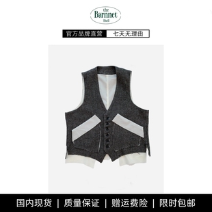 shell韩小众rose复古人字纹拼接羊毛马甲上衣 theBarnnet 现货