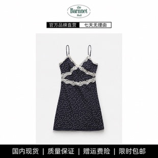 【现货】theBarnnet shell韩版八奶气质V领蕾丝波点吊带裙连衣裙