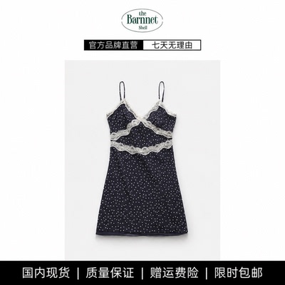 【现货】theBarnnet shell韩版八奶气质V领蕾丝波点吊带裙连衣裙